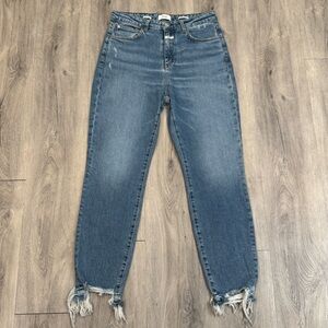 CLOSED Women's Casual Blue Distressed Denim Baker High Rise Jeans with Fray Hem